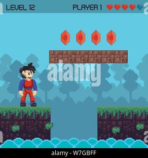 Retro videogame pixelated scenery Stock Vector