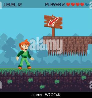 Retro videogame pixelated scenery Stock Vector