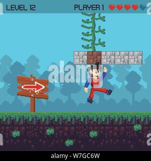 Retro videogame pixelated scenery Stock Vector