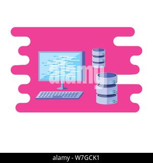 desktop computer with data center disks vector illustration design ...