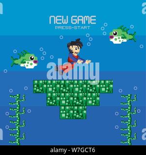 Retro videogame pixelated scenery Stock Vector