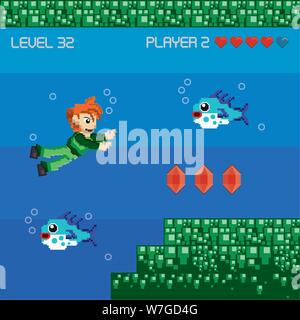 Retro videogame pixelated scenery Stock Vector