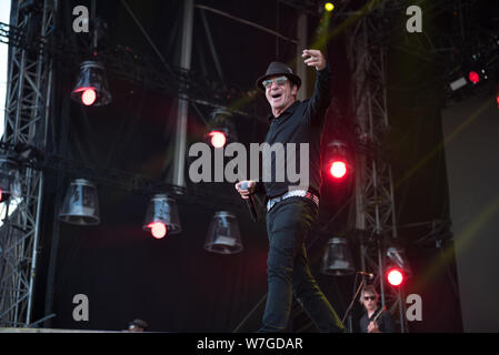 BONTIDA, ROMANIA - JULY 19, 2019: English electronic music group Dub Pistols performing a live concert on the Main Stage of Electgric Castle festival Stock Photo