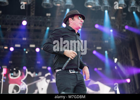 BONTIDA, ROMANIA - JULY 19, 2019: English electronic music group Dub Pistols performing a live concert on the Main Stage of Electgric Castle festival Stock Photo