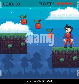 Retro videogame pixelated scenery Stock Vector