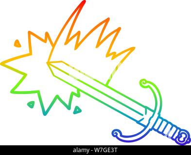 rainbow gradient line drawing of a swinging cartoon sword Stock Vector