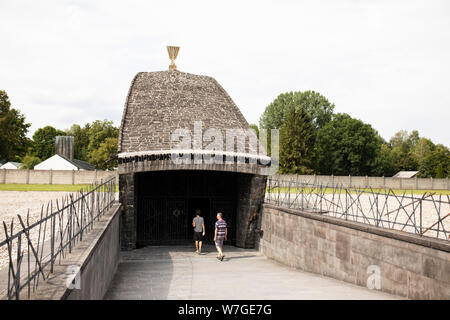 The entrance to the Jewish memorial on the site of the former concentration camp in Dachau, Germany. Stock Photo