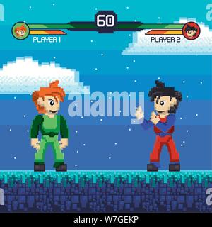 Retro fight videogame pixelated scenery Stock Vector