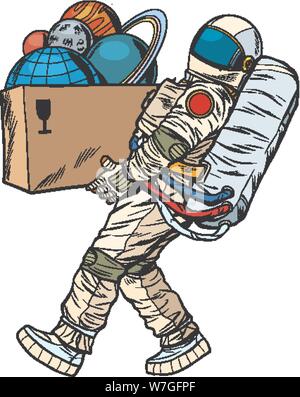 space exploration concept. astronaut takes the planet in a box Stock Vector