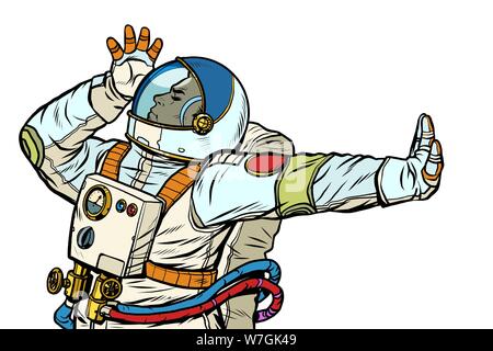 Astronaut in a spacesuit. Gesture of denial, shame, no Stock Vector