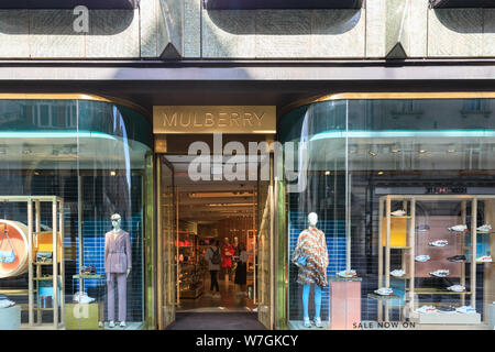 Mulberry brand fashion and retail store shop exterior in New Bond Street, Mayfair, London, UK Stock Photo