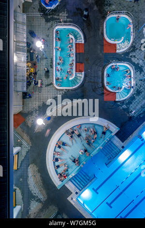 Swimming Pools, Winter Lights festival, Reykjavik, Iceland Stock Photo