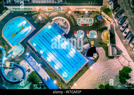 Swimming Pools, Winter Lights festival, Reykjavik, Iceland Stock Photo