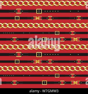 belts and chain on red Stock Vector