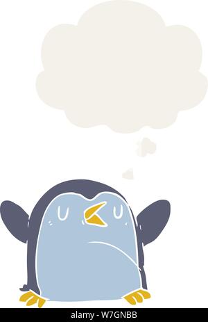 cartoon penguin with thought bubble in retro style Stock Vector