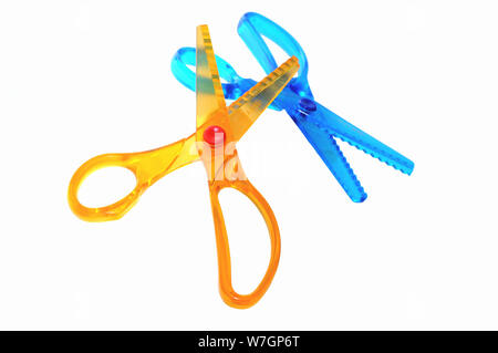 two coloful kid scissors  isolated on white Stock Photo
