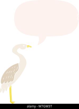 cartoon stork with speech bubble in retro style Stock Vector