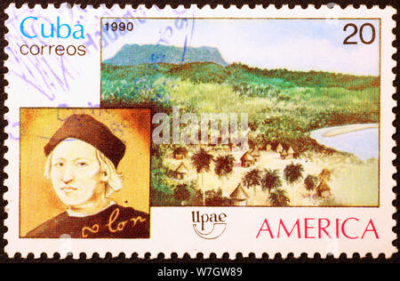 Christopher Columbus on cuban postage stamp Stock Photo