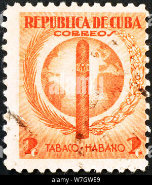 Cigar and globe, postage stamp, Cuba, 1939 Stock Photo - Alamy