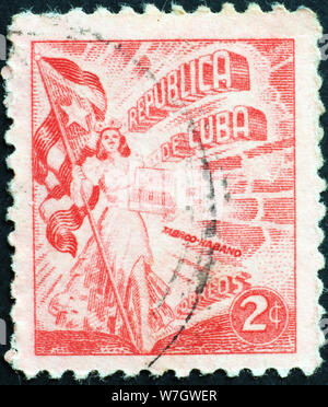 Vintage ad for cuban tobacco on old postage stamp Stock Photo