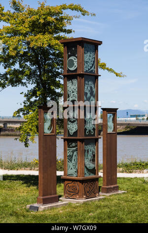 First Nations decorative artwork exhibit at the Richmond Olympic Oval complex in British Columbia Canada Stock Photo
