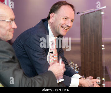 Simon Stevens the newly appointed head of NHS England talks questions from at the MHN conference. Stock Photo