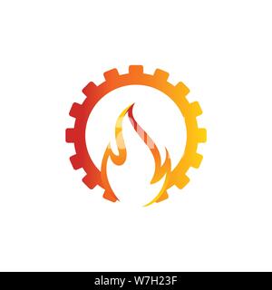 Gear and flame ignition or gas energy industrial logo design template illustration Stock Vector