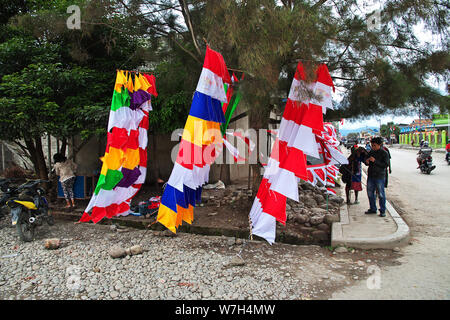 Flags on the street in Wamena city, Papua Stock Photo