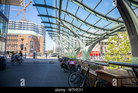 Rotterdam, Netherlands. June 27, 2019. Bikes parked on a sidewalk in the city center Stock Photo