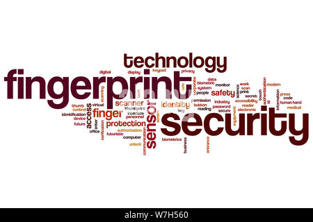 Fingerprint security word cloud concept Stock Photo