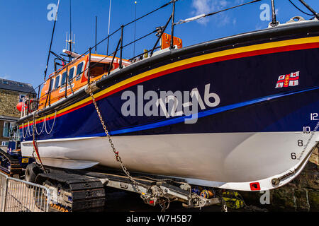 The Mersey-class RNLI lifeboat Grace Darling ready on the harbourside at Seahouses, Northumberland, UK. July 2019. Stock Photo