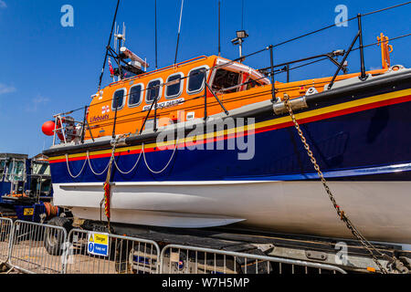 The Mersey-class RNLI lifeboat Grace Darling ready on the harbourside at Seahouses, Northumberland, UK. July 2019. Stock Photo