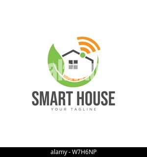 Eco smart automation house technology environmental logo design vector illustration Stock Vector