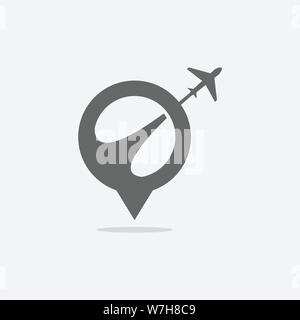 Travel agency logo with GPS map pointer icon and airplane travel logo vector design illustration Stock Vector