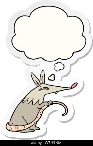 cartoon rat with thought bubble as a printed sticker Stock Vector