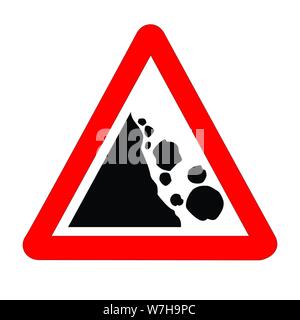 The traditional 'DANGER FALLING ROCKS' triangle, traffic sign isolated on a white background.. Stock Vector
