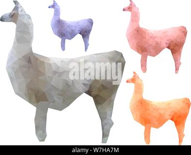 Lama of light coloration, polygonal pattern, four versions... Stock Vector
