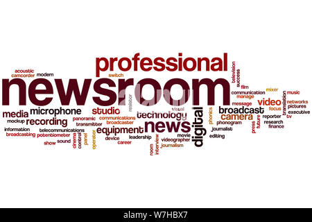 Newsroom word cloud concept Stock Photo