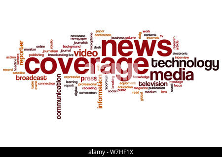 News coverage word cloud concept Stock Photo