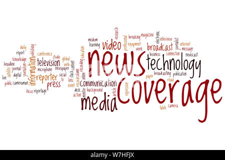 News coverage word cloud concept Stock Photo