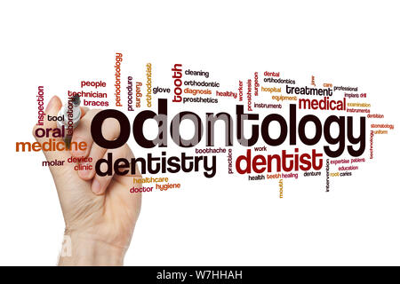 Odontology word cloud concept Stock Photo