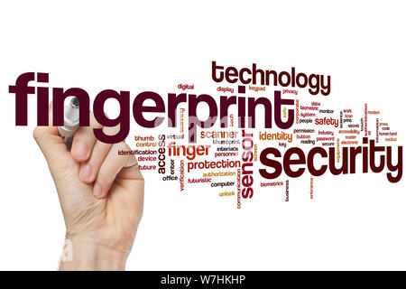 Fingerprint security word cloud concept Stock Photo