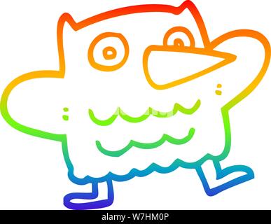 rainbow gradient line drawing of a funny cartoon owl Stock Vector