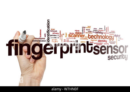 Fingerprint sensor word cloud concept Stock Photo