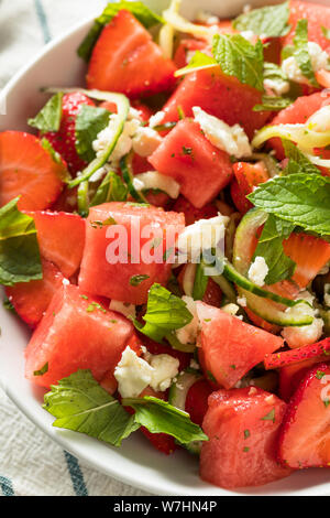 Homemade Raw Feta Watermelon Salad with Cucumbers Stock Photo