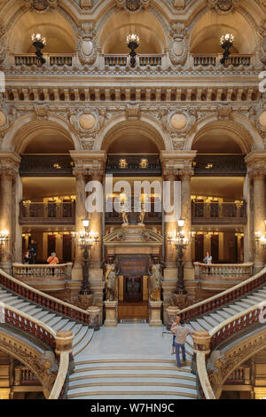 Paris, France, March 31 2017: Interior view of the Opera National de Paris Garnier, France. It was built from 1861 to 1875 for the Paris Opera house. Stock Photo