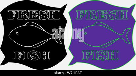minimalistic label of fresh fish on a black and white background with the inscription Stock Vector
