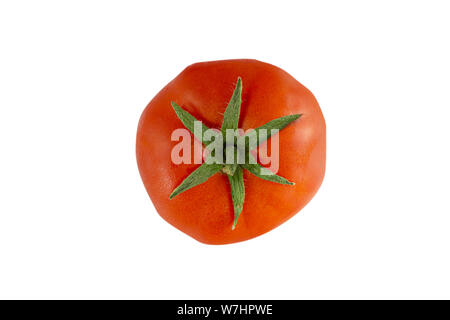 single fresh red tomato isolated on white. top view. fresh vegetable Stock Photo