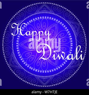 Happy Diwali. The inscription on a blue background, highlighted by a mandala. Stock Vector