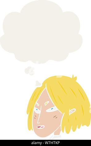 cartoon woman with thought bubble in retro style Stock Vector